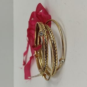 Set Of 5 Gold Tone Bangle Bracelets